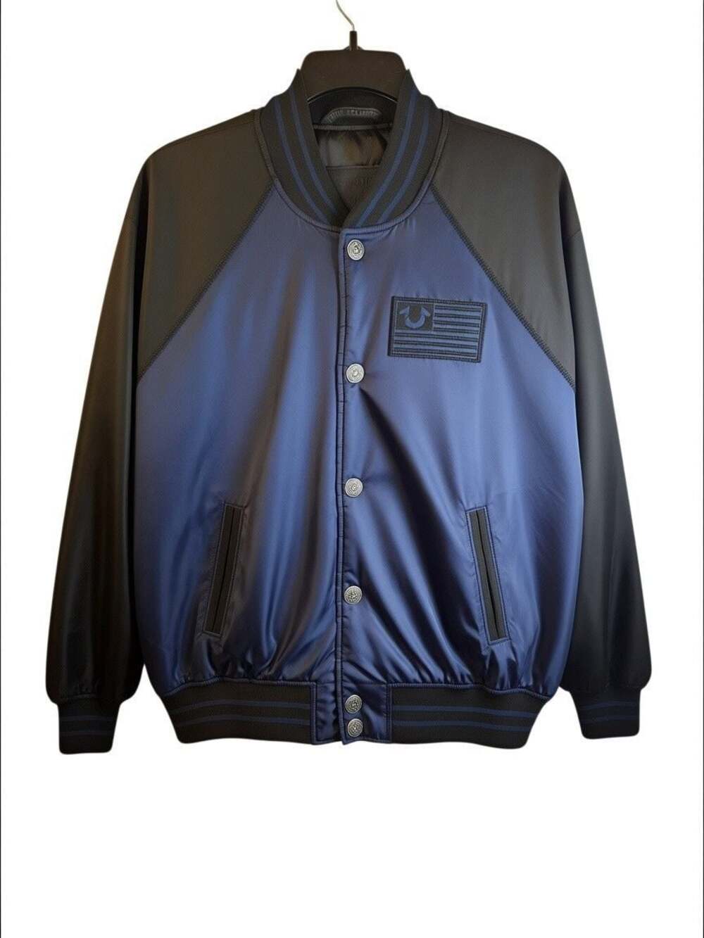 True Religion Nylon Bomber Jacket Blue Black Size S